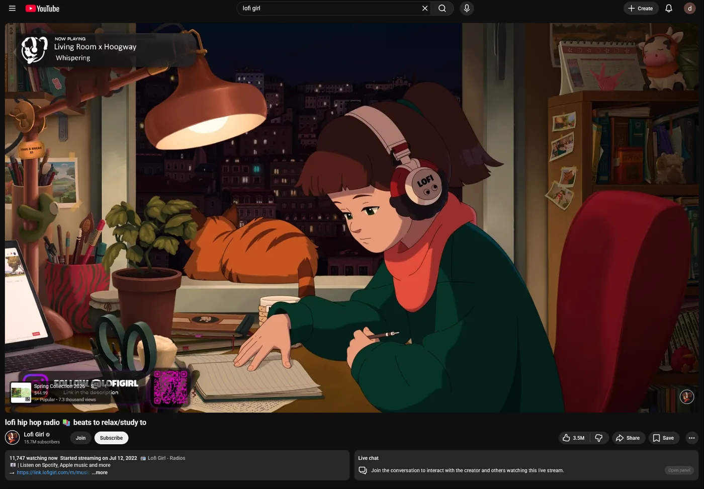 YouTube watch page with sidebar and chat removed; only the video and basic metadata remain